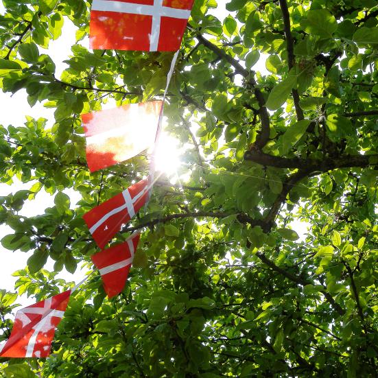 flagguirlande i trækrone